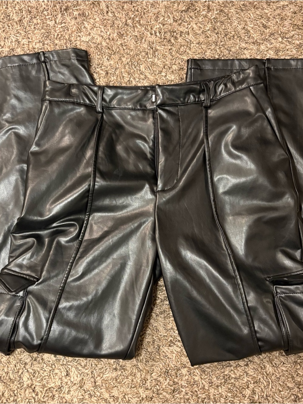 Forever 21 Black Faux Leather Cargo Pants
